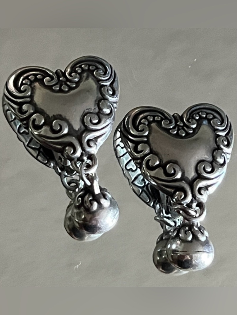Vintage BRIGHTON Silver Large Heart Clip Earrings - Picture 3 of 8